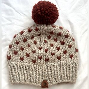 Oat color with burnt orange hearts and pompom